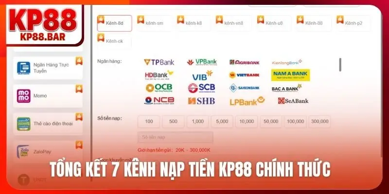 Tổng kết 7 kênh nạp tiền KP88 chính thức